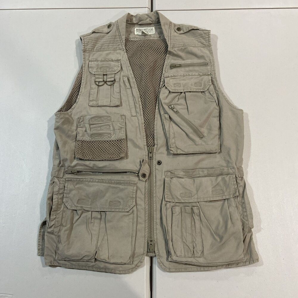 Vintage Banana Republic Mens Sz L Large Vest Safari Hunting Shooting Fly Fishing